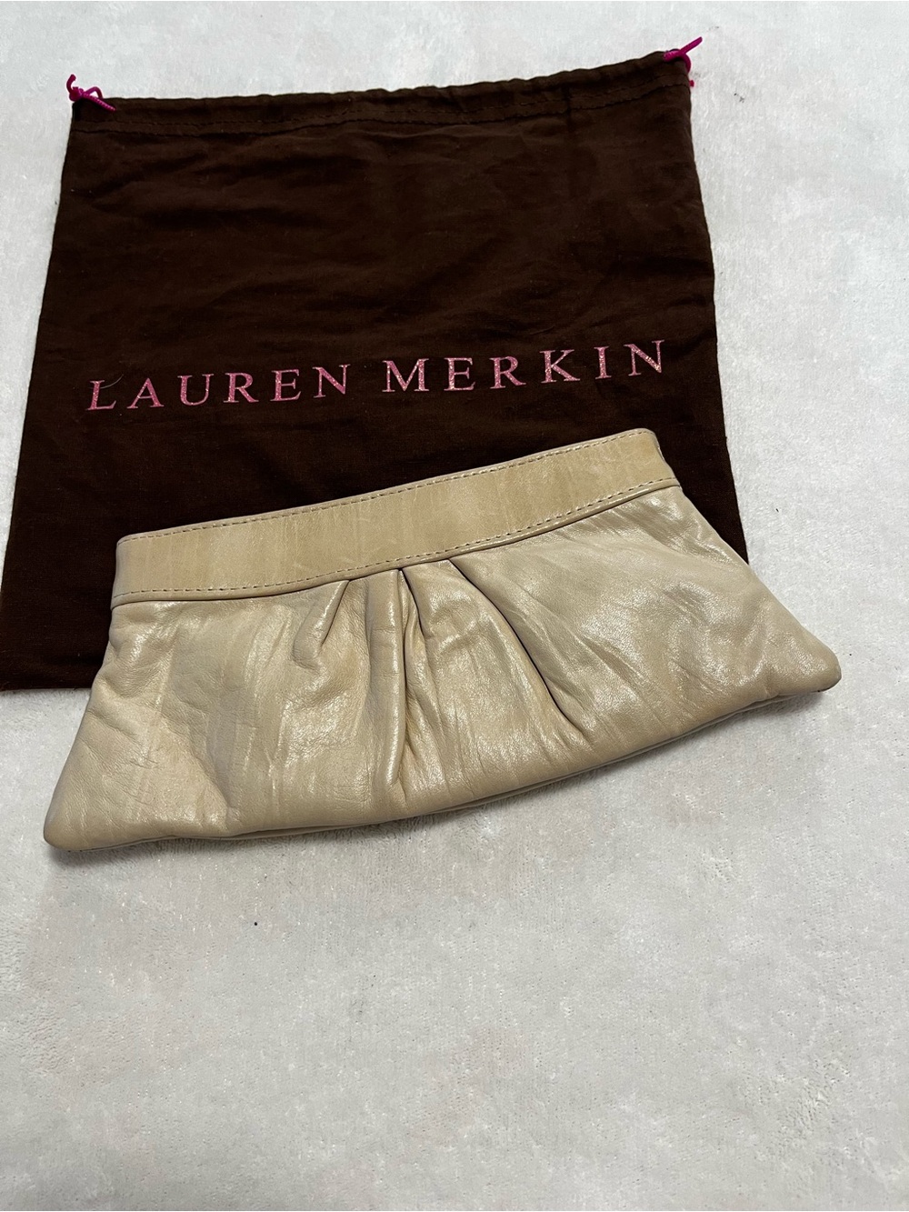 Lauren Merkin Beige Fold-Over Leather Clutch